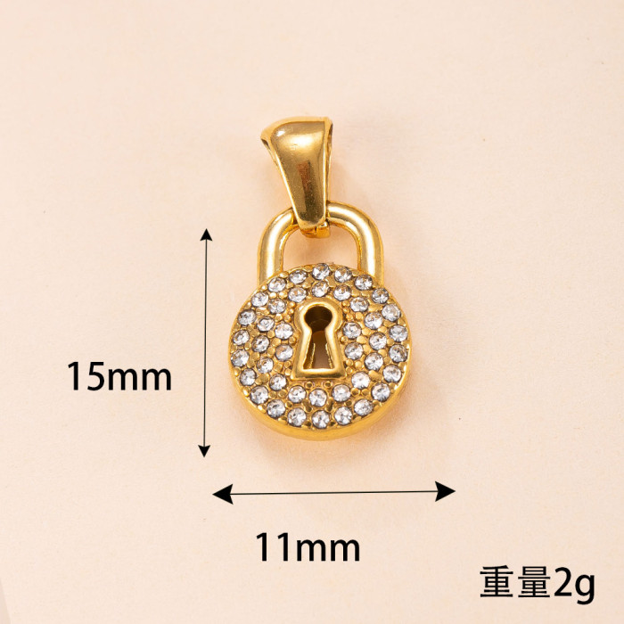 Single Pendant Stainless Steel Jewelry Casting Stone-Inlaid Heart Lock Necklace Accessories Fashion High-End DIY Je...