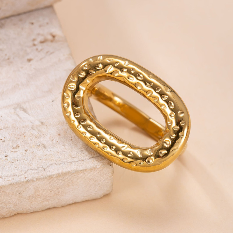 Cross-Border Hot-Selling Stainless Steel Jewelry Unique Niche Design Ring Casting Hammered Pattern O-Shaped Titanium Steel Ring Wholesale