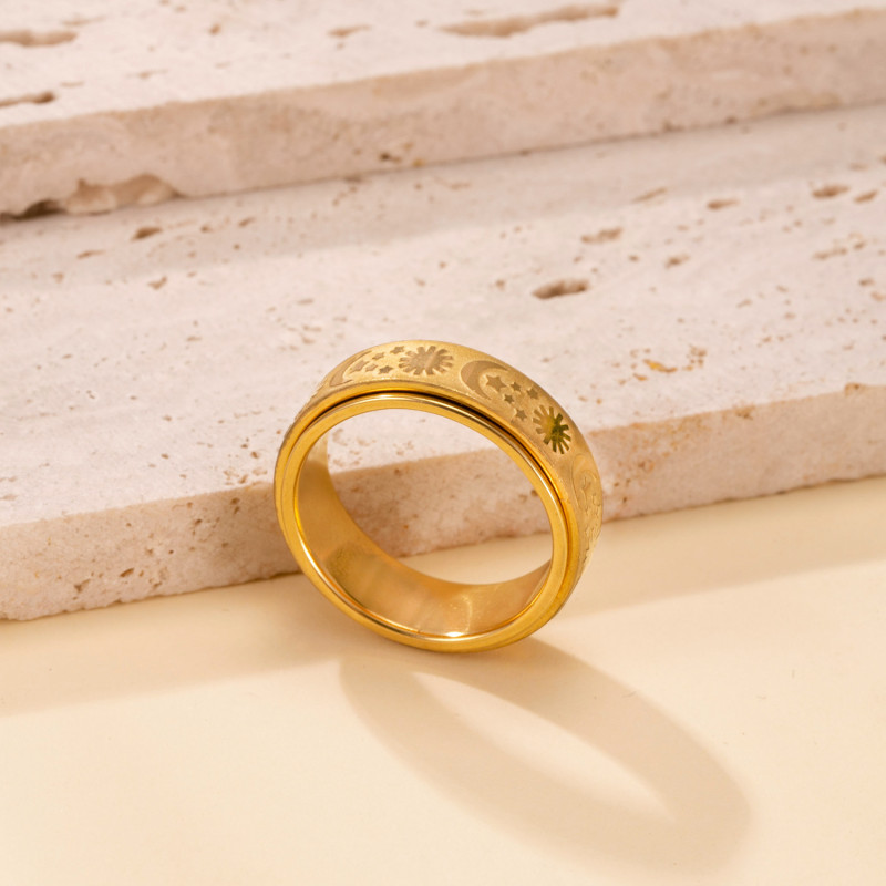 Cross-Border Exclusive Stainless Steel Ring Star Moon Rotatable Stress Relief Ring Creative Fashion Titanium Steel Jewelry Manufacturer