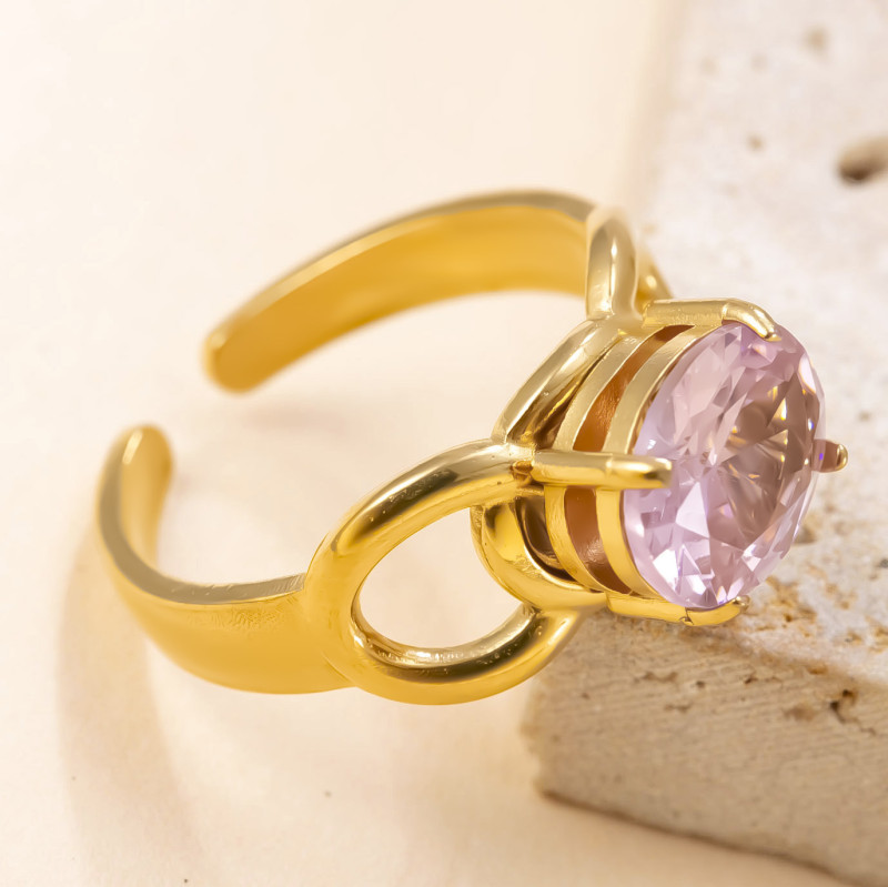 Cross-Border Hot Selling Titanium Steel Jewelry Simple and High-End Oil Pressure Inlaid Zircon Open Ring 18K Gold Plated Stainless Steel Ring