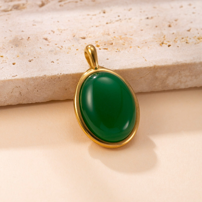 Single Pendant Stainless Steel Casting Jewelry Oval Natural Stone Necklace Simple Fashion 18K Gold Plated DIY Jewelry