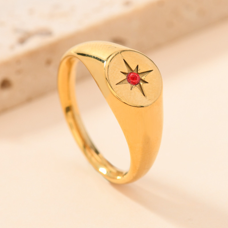 European and American Cross-Border Stainless Steel Ring Fashion Simple Cast Oval Eight-Pointed Star Ring with Diamond Inlay Women's Jewelry