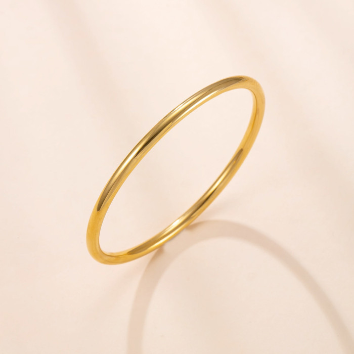 Stainless Steel Jewelry for Women, Non-Fading Fashionable Versatile Plain Circle Round Bracelet, 18K Gold Plated Jewe...
