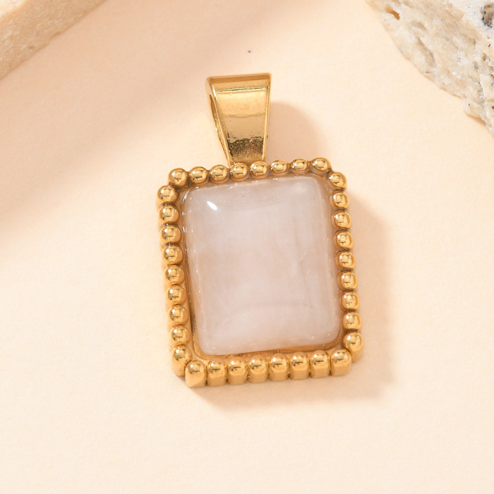 Single Pendant European and American Cross-Border Titanium Steel Jewelry Casting Polka Dot Square Natural Stone Pendant DIY Necklace Pendant Accessories