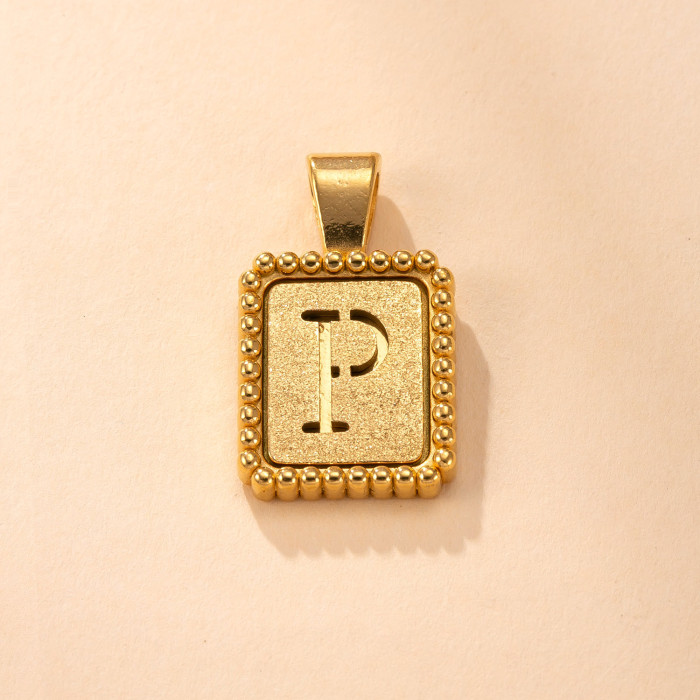 Single Pendant Fashion Stainless Steel Necklace Casting Square Plate Polka Dot Letter Pendant 18K Gold Plated Titaniu...