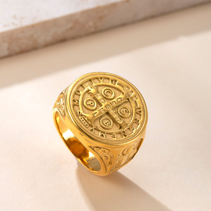 Amazon New Stainless Steel Ring Casting Compass Men's Ring Retro Light Luxury Titanium Steel Non-Fading Jewelry