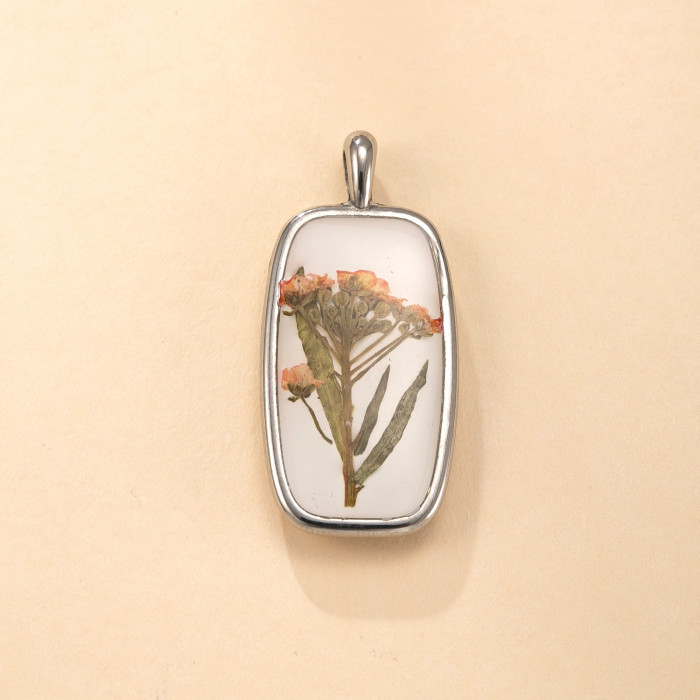 Single Pendant Cross-Border Stainless Steel Jewelry Fresh Style Eternal Flower Necklace Accessories Cast Geometric Dried Flower Resin Pendant