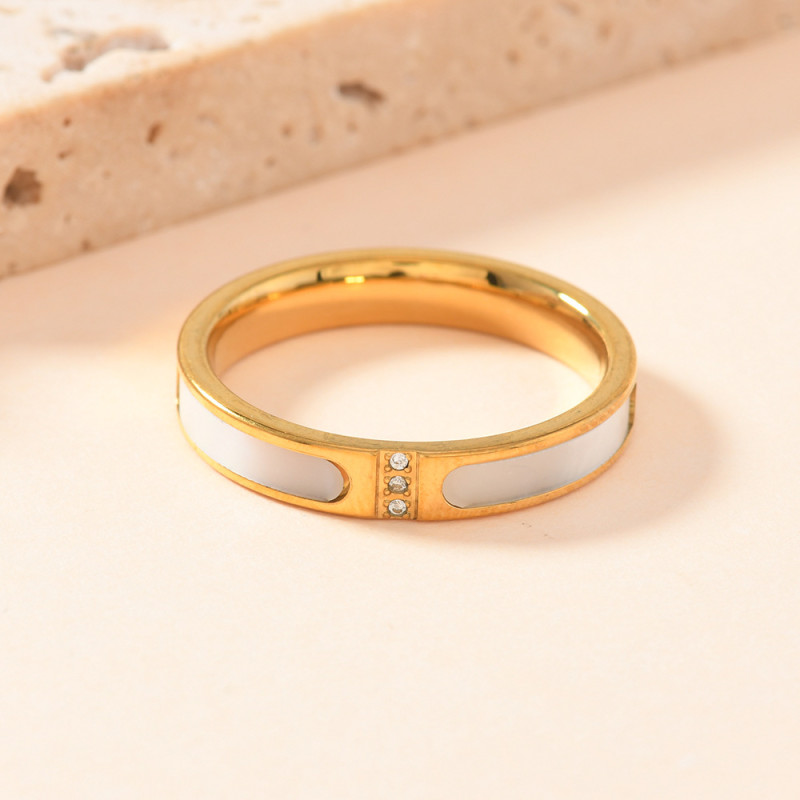 Cross-Border Hot Selling Stainless Steel Ring 4mm Shell Inlaid Diamond Ring Fashion Simple Couple Rings Wholesale