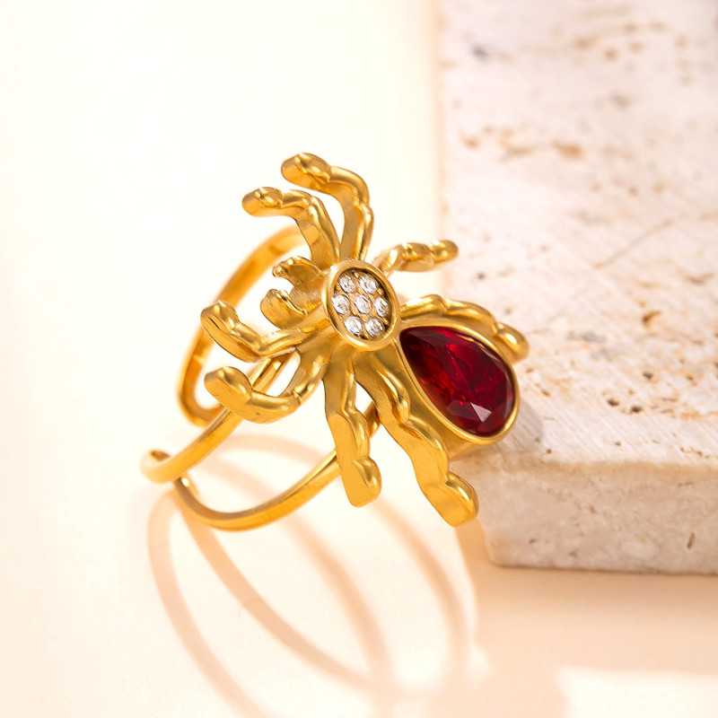 Amazon Hot-Selling Stainless Steel Ring Welding Brand Spider Inlaid Diamond Ring Gothic Sweet Cool Titanium Steel Non-Fading Jewelry Factory