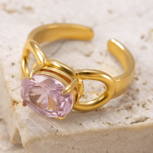 Cross-Border Hot Selling Titanium Steel Jewelry Simple and High-End Oil Pressure Inlaid Zircon Open Ring 18K Gold Plated Stainless Steel Ring