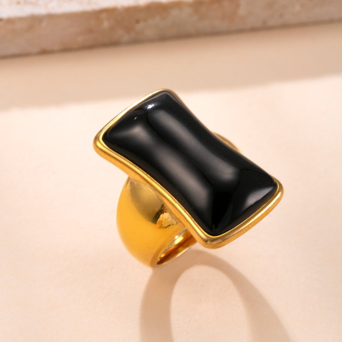 New Product Stainless Steel Ring Palace Style Cast Rectangular Gemstone Ring Exaggerated Personality Titanium Steel J...