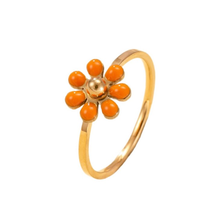 Cross-Border Hot Selling Stainless Steel Ring for Women 2mm Welded Brand Drip Colorful Oil Flower Ring Korean Version Simple Couple Rings