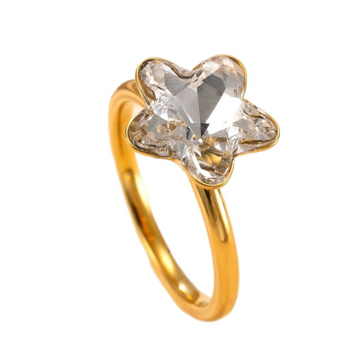 New Product Stainless Steel Ring Welding Brand Five-Pointed Star Zircon Ring Fashion Light Luxury Titanium Steel Jewe...