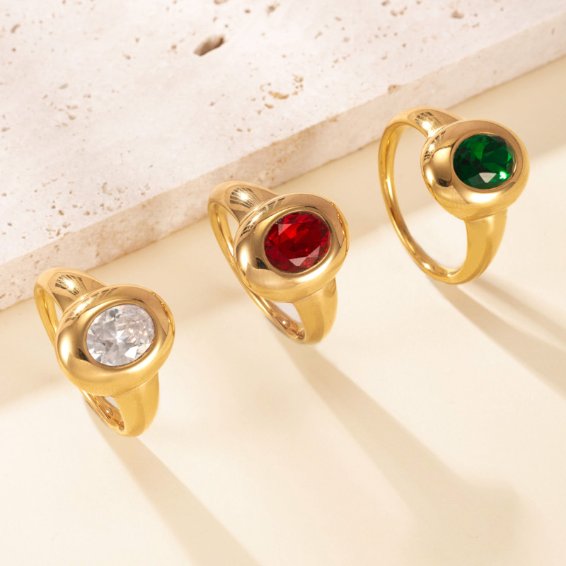 Cross-Border New Stainless Steel Ring Casting Inlaid Oval Zircon Ring for Women Light Luxury High-End Titanium Steel Jewelry Wholesale