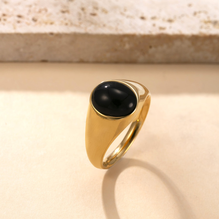 Cross-Border Exclusive Stainless Steel Ring Versatile Simple Style Titanium Steel Jewelry Casting Inlaid Oval Natural Stone Couple Ring