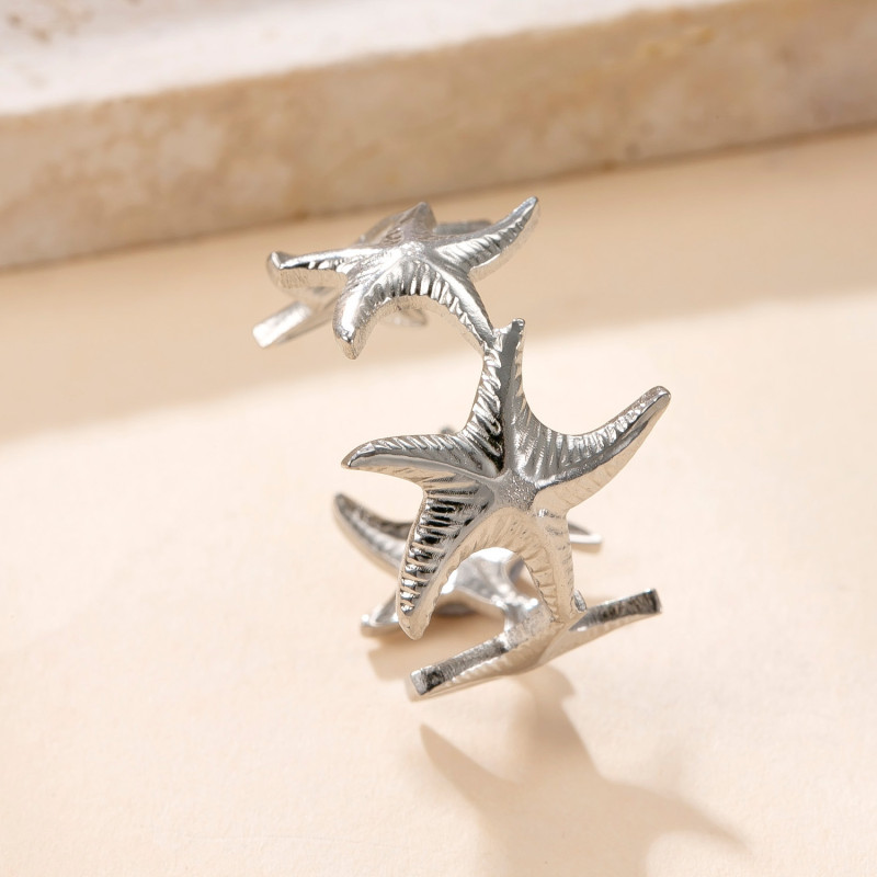 European and American Cross-Border Stainless Steel Women's Ring Hydraulic Starfish Open Ring Personality Hip-Hop Titanium Steel Jewelry Factory Direct Sale