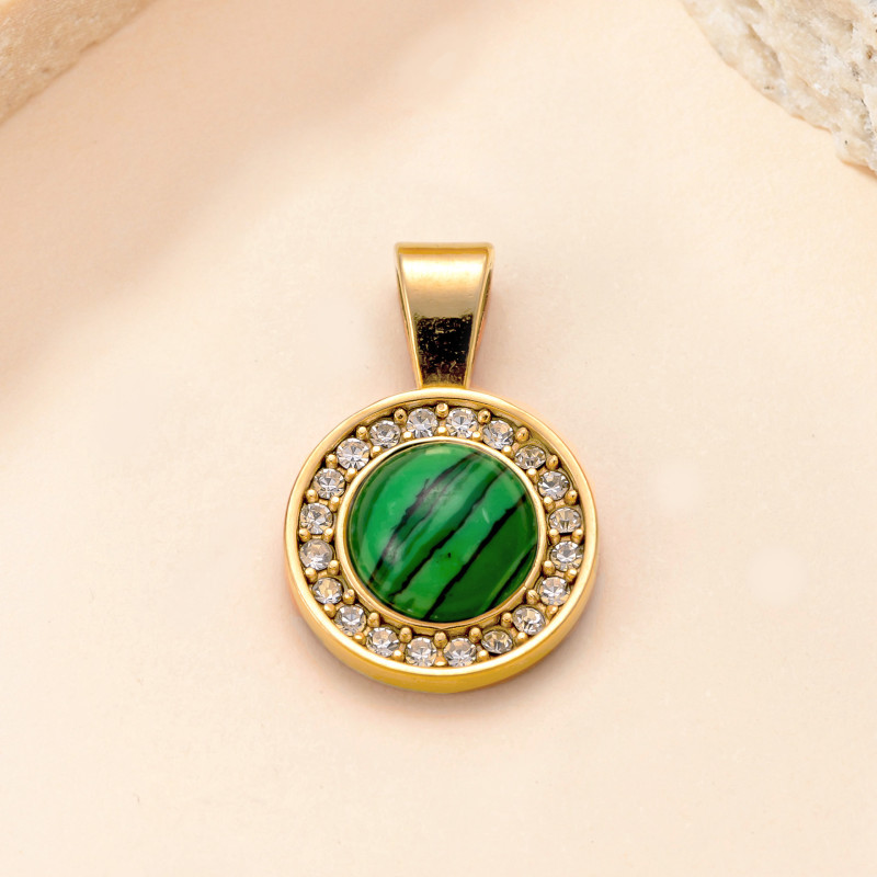 Single Pendant Factory Direct Sale Stainless Steel Jewelry Casting Round Inlaid Natural Stone Accessories Vintage Light Luxury DIY Jewelry