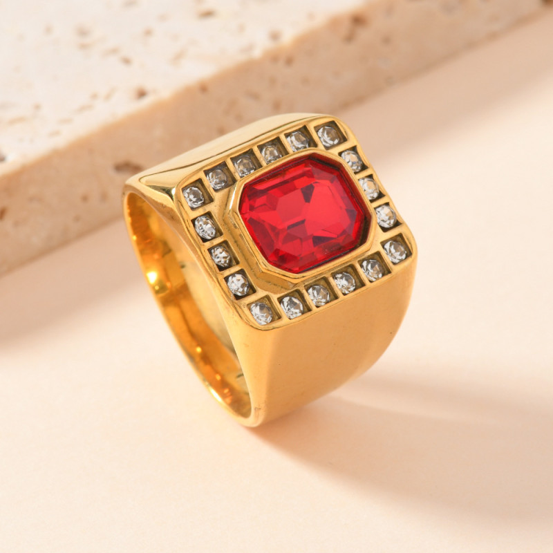 European and American Cross-Border Stainless Steel Ring Casting Square Inlaid Colorful Diamond Ring Fashion Light Luxury Stainless Steel Jewelry Wholesale