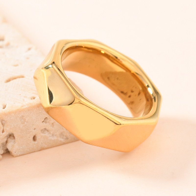 European and American Hot-Selling Cross-Border Titanium Steel Ring Exaggerated Personality Cast Irregular Multi-Faceted Ring 18K Gold Plated Jewelry