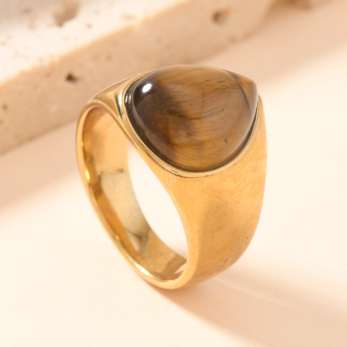 New Style Stainless Steel Ring Casting Tiger Eye Stone Geometric Ring Vintage Style Couple Rings Wholesale Manufacturer