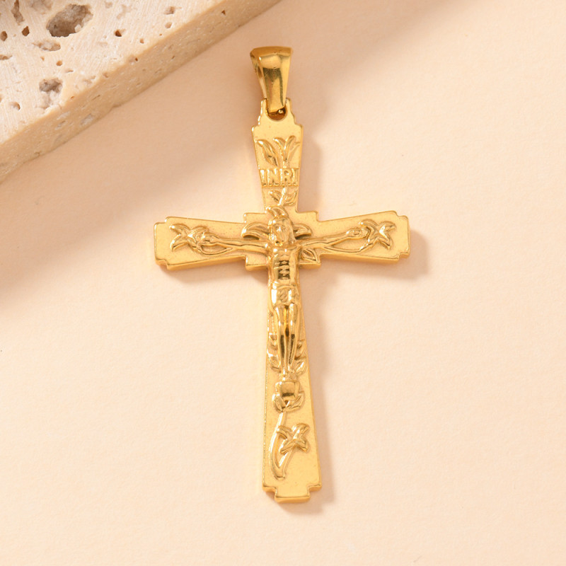 Single Pendant European and American Cross-border Stainless Steel Cross Pendant Vintage Geometric Necklace Pendant 18k Gold Plated Accessories