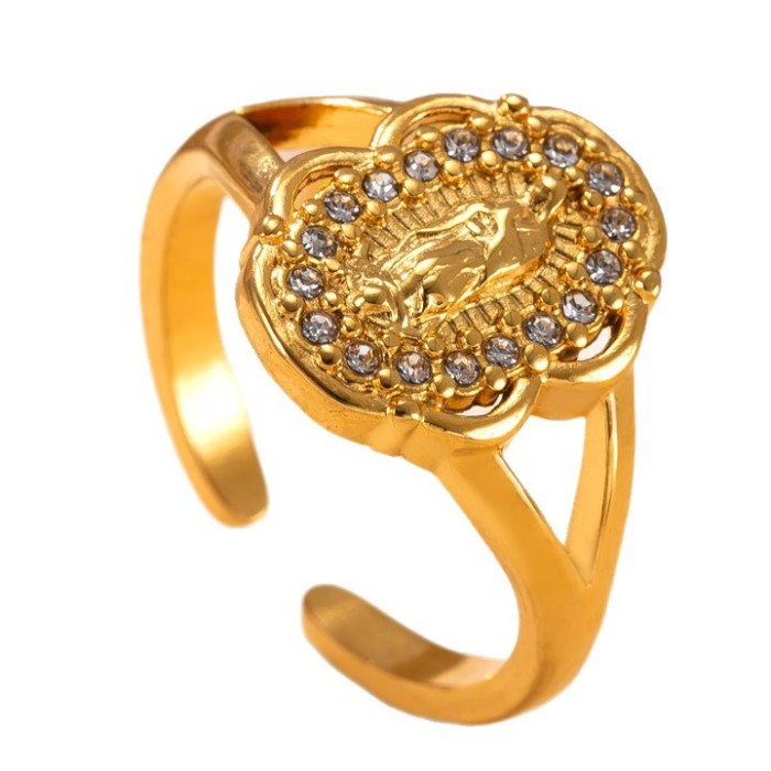 Hot-Selling Stainless Steel Ring Casting Virgin Mary Stone-Inlaid Index Finger Ring Titanium Steel Non-Fading Light...