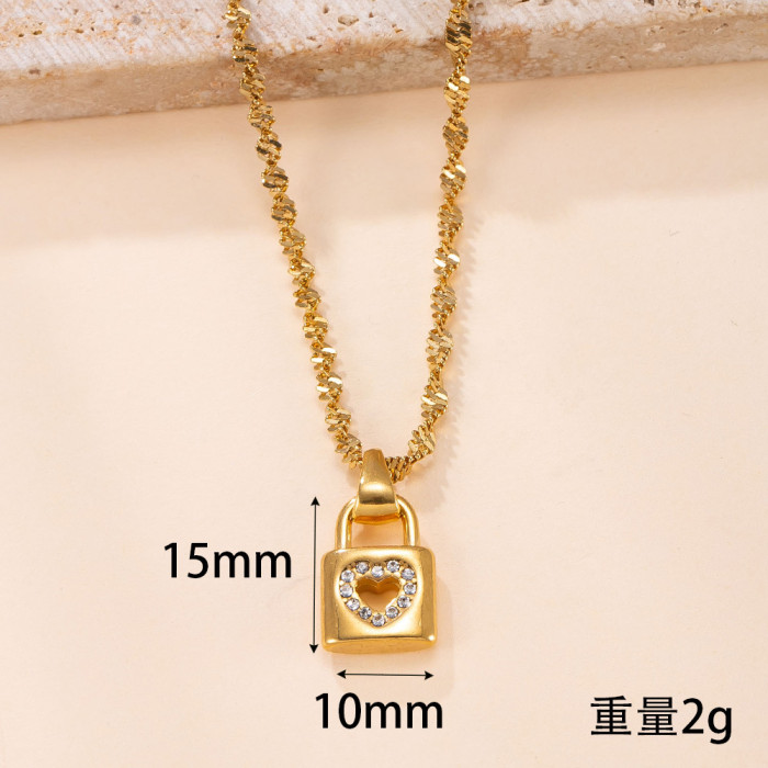 Single Pendant Stainless Steel Jewelry Casting Stone-Inlaid Heart Lock Necklace Accessories Fashion High-End DIY Je...