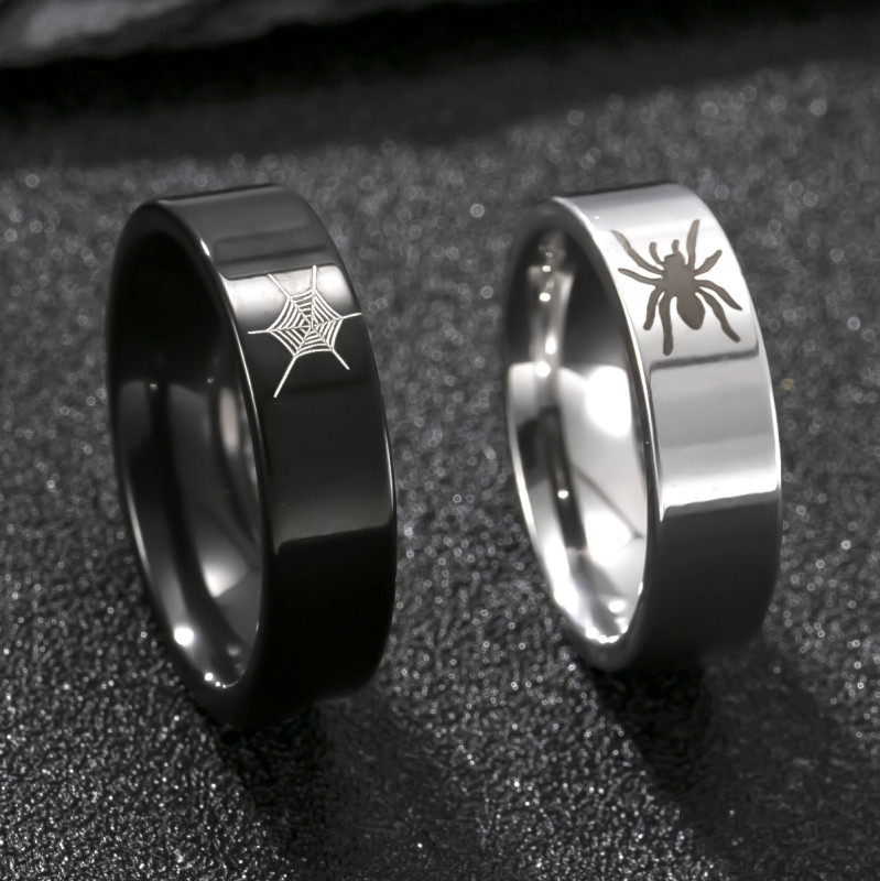 Cross-Border Hot-Selling Stainless Steel Ring with Spider and Bat Design for Men, Fashionable and Unique Titanium Steel Jewelry Wholesale Factory