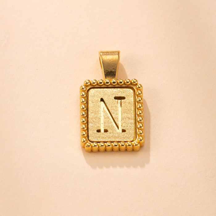 Single Pendant Fashion Stainless Steel Necklace Casting Square Plate Polka Dot Letter Pendant 18K Gold Plated Titaniu...