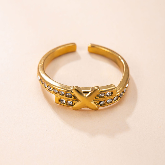 Cross-Border Exclusive Titanium Steel Jewelry Casting X Diamond-Studded Index Finger Ring Light Luxury Niche Design Stainless Steel Ring Manufacturer