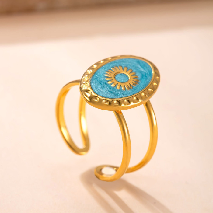Stainless Steel Jewelry Retro High-End Feel Ring Hydraulic Welding Brand Drip Color Oil Titanium Steel Open Ring