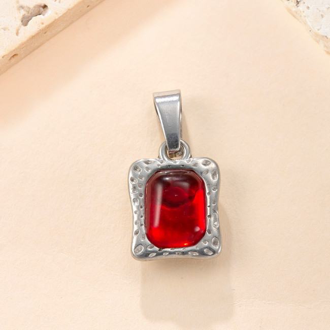 Single Pendant Cross-Border Hot Selling Stainless Steel Necklace Embossed Inlaid Square Natural Stone Necklace Fashion Versatile DIY Jewelry