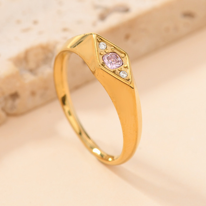 Cross-Border New Stainless Steel Jewelry Fashion Cast Rhombus Inlaid Diamond Ring Versatile Personality Ring Couple Ring