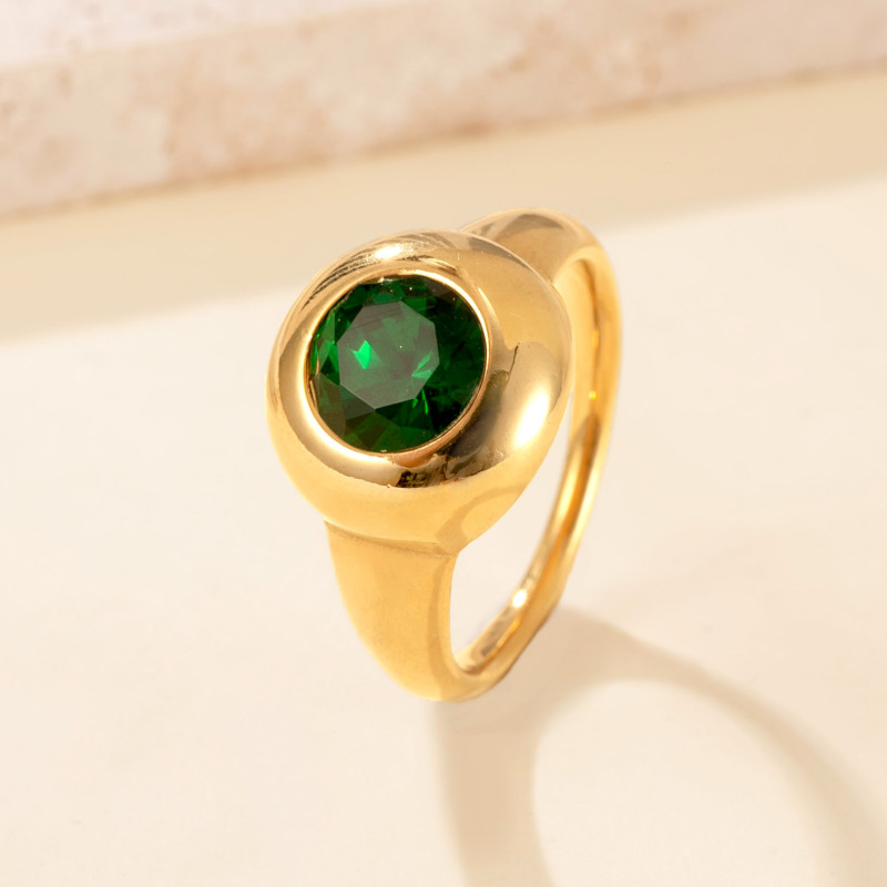 Cross-Border Hot-Selling Stainless Steel Ring Casting Inlaid with Round Zircon Couple Rings Light Luxury High-End Titanium Steel Hand Jewelry