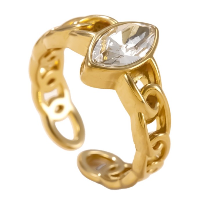 Cross-Border Hot Selling Stainless Steel Jewelry Hollow Chain Rhombus Zircon Ring Versatile Design Index Finger Ring Manufacturer