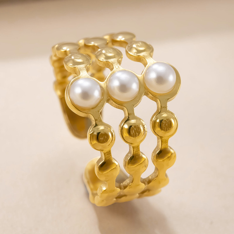 Cross-Border Hot Selling Stainless Steel Jewelry High-End Oil Pressure Natural Stone Ring 18K Gold Plated Titanium Steel Ring Manufacturer