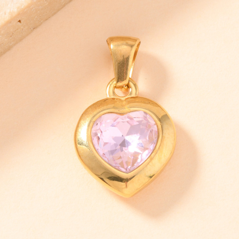 Single Pendant Cross-Border New Stainless Steel Casting Jewelry Heart Zircon Pendant Single Pendant DIY Necklace Accessories Wholesale