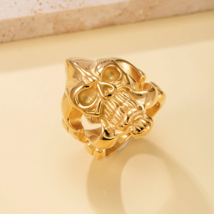 Exaggerated Stainless Steel Ring Cast Skull Men's Ring Personality Punk Titanium Steel Jewelry Wholesale