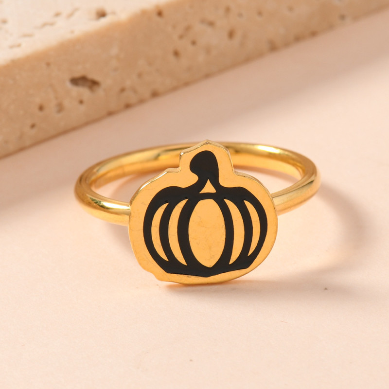 European and American Cross-Border Cartoon Halloween Accessories Simple Cute Welding Brand Pumpkin Ring Hip-Hop Ring Stainless Steel Accessories