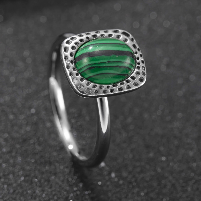 Stainless Steel Jewelry Fashion Design Couple Rings Oil Pressure Irregular Natural Stone Titanium Steel Rings