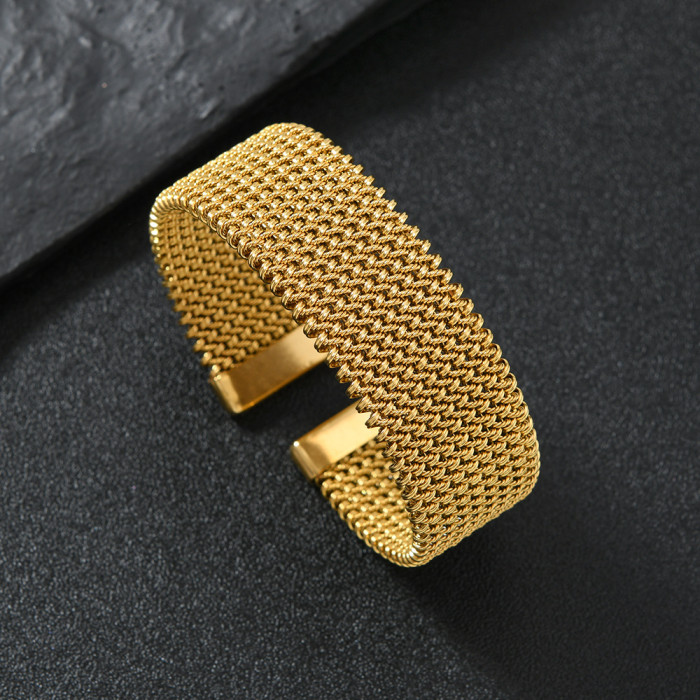 Hot-Selling Steel Wire Mesh Bracelet Light Luxury Elegant C-Type Open Bracelet for Women 18K Gold Plated Stainless St...