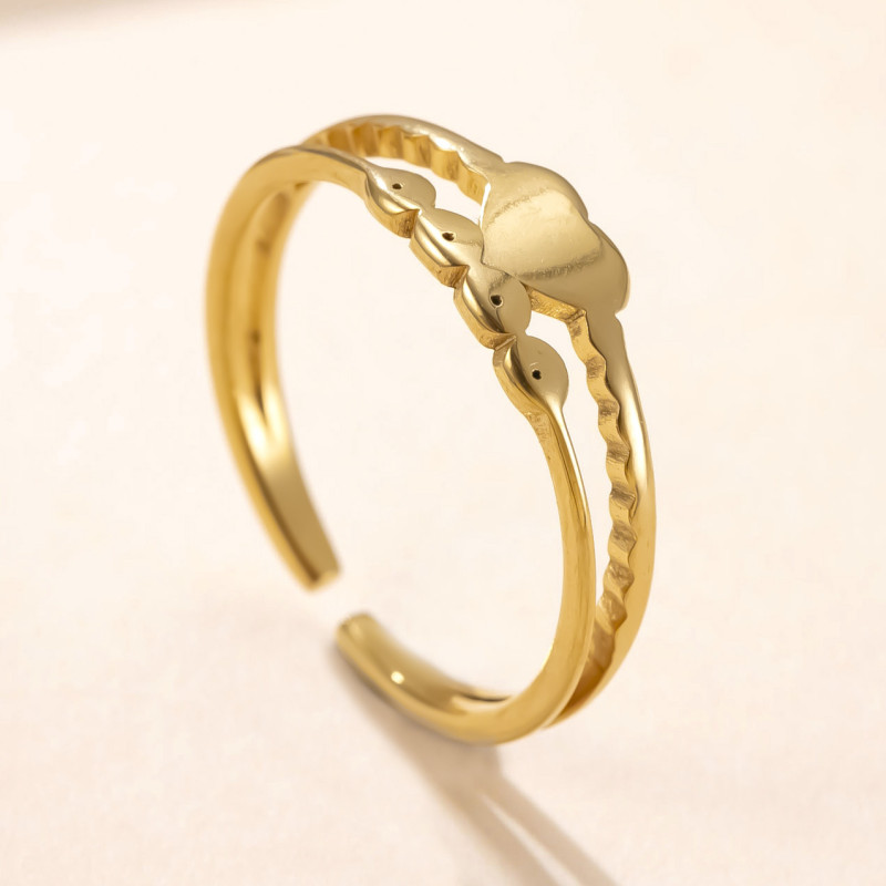 Cross-Border Korean Style Stainless Steel Jewelry Light Luxury High-End Open Ring Women's Cut Heart Titanium Steel Ring Wholesale Factory