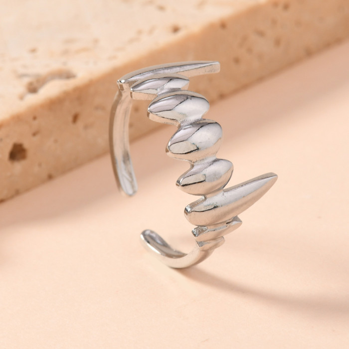 Cross-Border Fashion Design Punk Style Jewelry Personality Stainless Steel Hydraulic Fang Teeth Titanium Steel Open Ring
