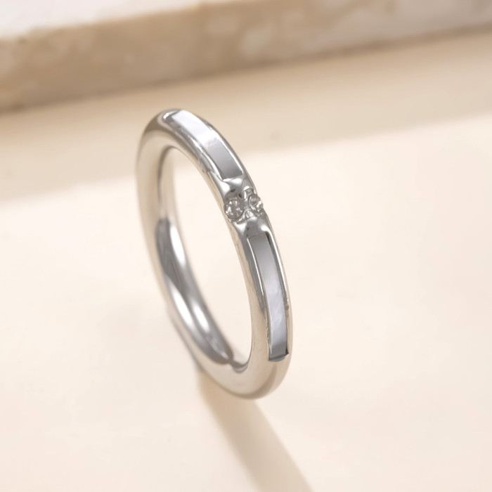 New Titanium Steel Ring 4mm White Shell Stone-Inlaid Ring for Women Niche Design Light Luxury Stainless Steel Jewel...