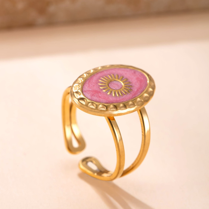 Stainless Steel Jewelry Retro High-End Feel Ring Hydraulic Welding Brand Drip Color Oil Titanium Steel Open Ring