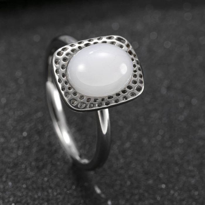 Stainless Steel Jewelry Fashion Design Couple Rings Oil Pressure Irregular Natural Stone Titanium Steel Rings