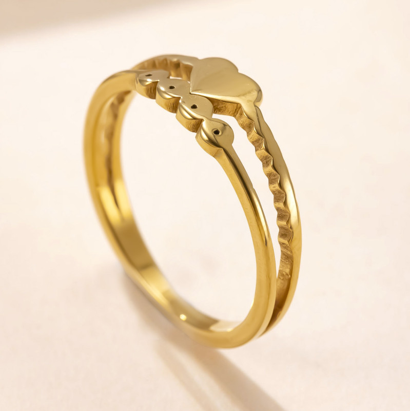 Cross-Border Korean Style Stainless Steel Jewelry Light Luxury High-End Open Ring Women's Cut Heart Titanium Steel Ring Wholesale Factory