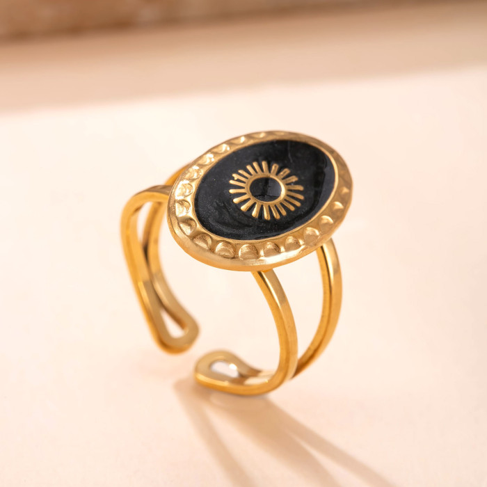 Stainless Steel Jewelry Retro High-End Feel Ring Hydraulic Welding Brand Drip Color Oil Titanium Steel Open Ring