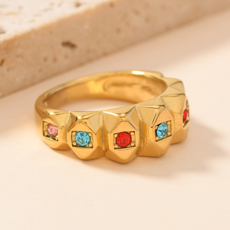 Cross-Border Fashion Stainless Steel Ring for Women High-End Luxury Cast Inlaid Colorful Diamond Ring Titanium Steel Jewelry Wholesale
