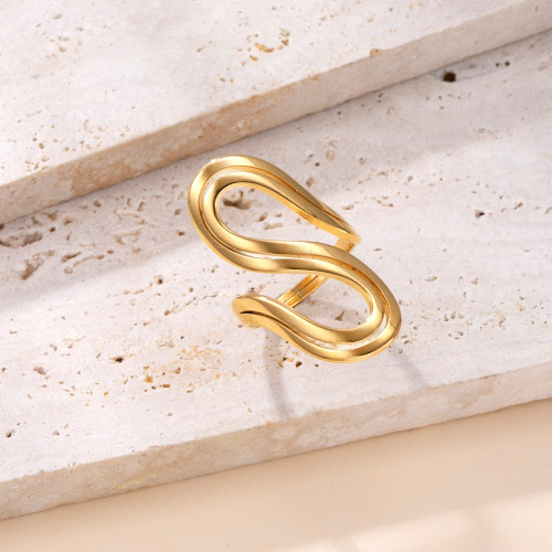 European and American Cross-Border Design Titanium Steel Ring Personality Exaggerated 18k Gold Ring for Women S-Shaped Hollow Stainless Steel Open Ring